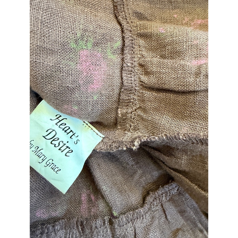 Heart's Desire Linen Floral Tiered Dress XXL Brown Cottagecore Lagenlook Boho - Picture 8 of 9